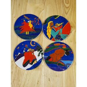 Set of 4 Porcelain Drink Coasters Designed by Canadian Artist Dawn Oman